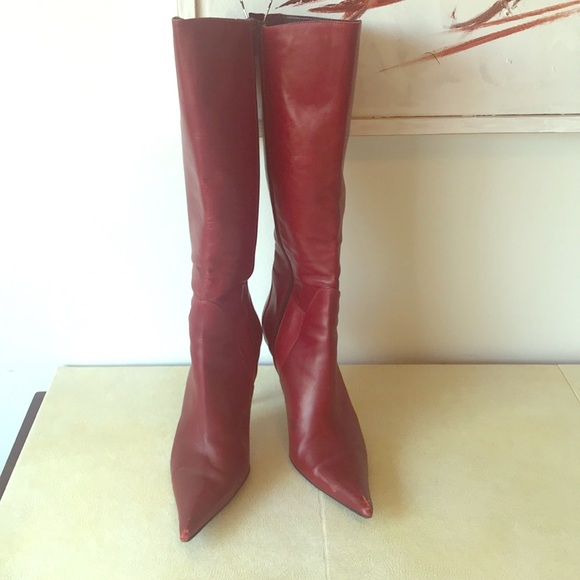 maroon heeled boots